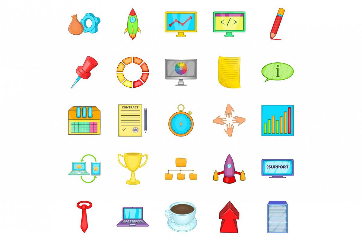 Conglomerate icons set, cartoon style example image 1