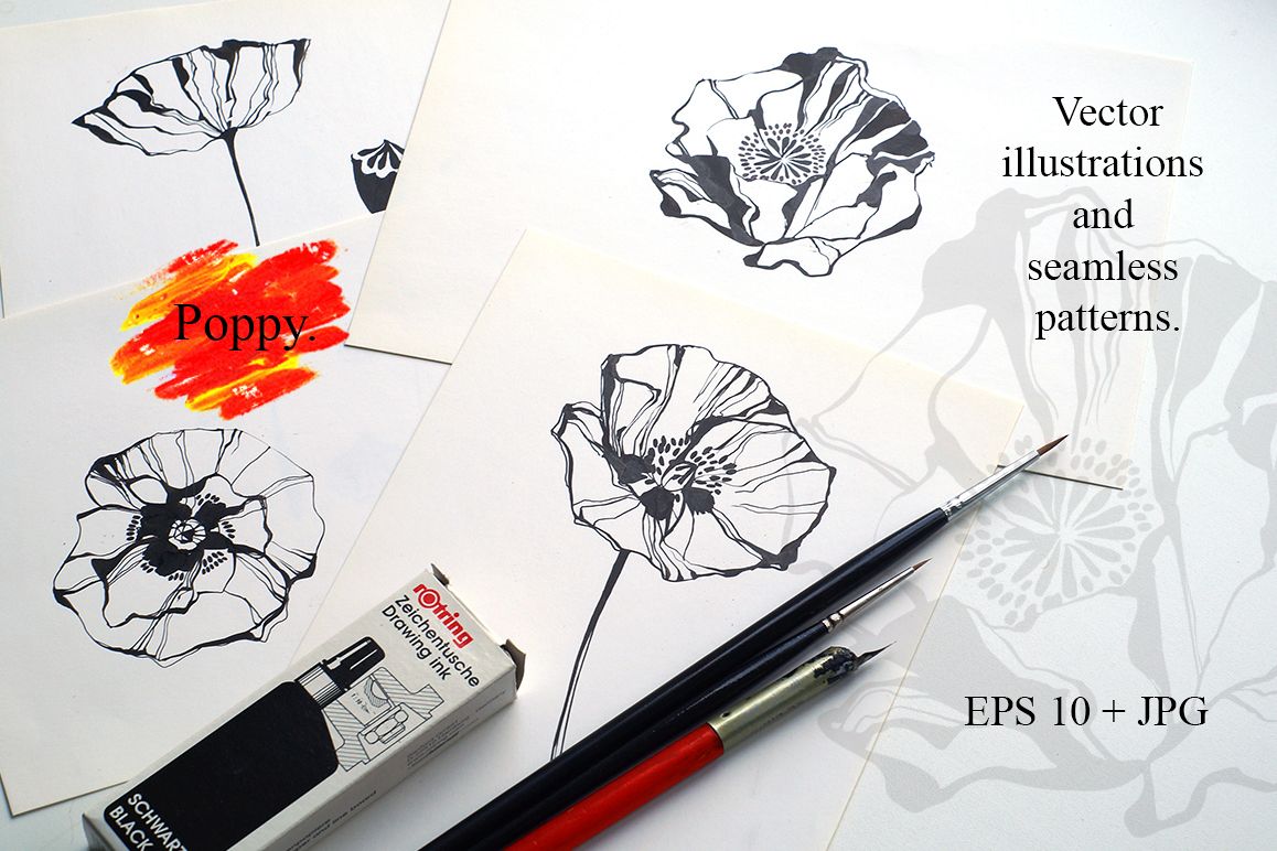 Poppy. Vector collection. example image 1