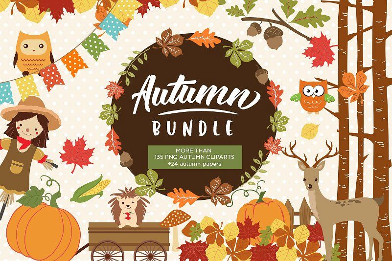 Autumn Clipart Bundle - 138 cliparts Eps and PNG example image 1