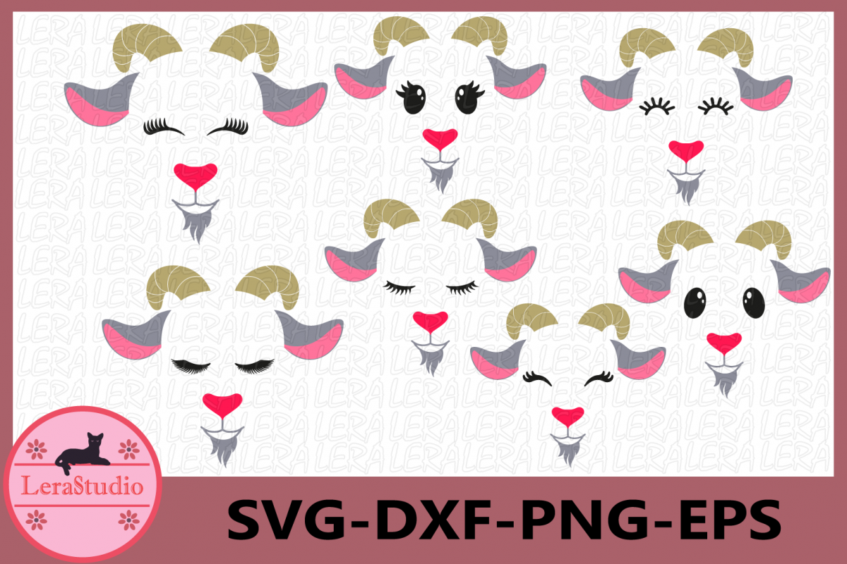 Goat Face Svg, Farm Svg, Goat Eyelashes Face Svg, Goat Head example image 1