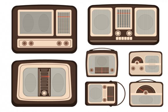 Set of Retro Vector Radio TV Communication Technologies example image 1