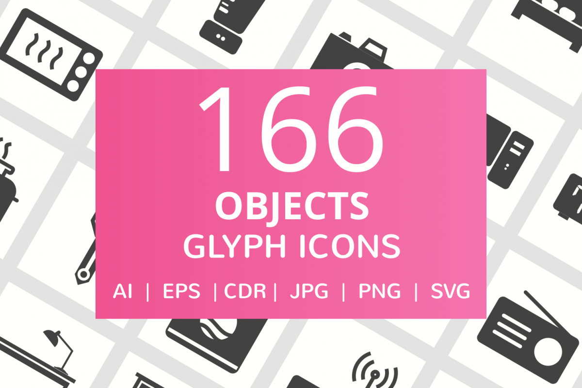 166 Objects Glyph Icons example image 1