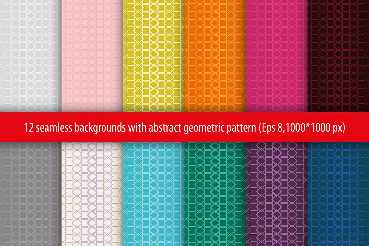 Set of 12 seamless vector backgrounds with abstract geometric pattern. example image 1