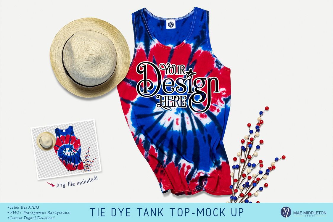 Tie Dye Tank Top Mock up- for summer, styled photo example image 1