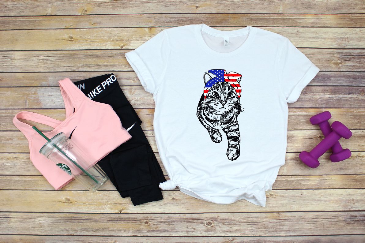 Cat USA Flag BANDANA, Head Farm Kitten kitty 4th July 767SV example image 1