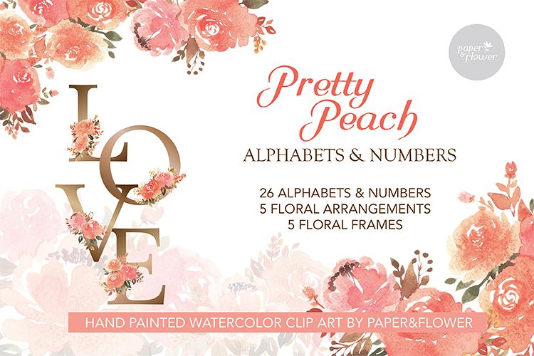 Peach Rose Watercolor Alphabet Set example image 1