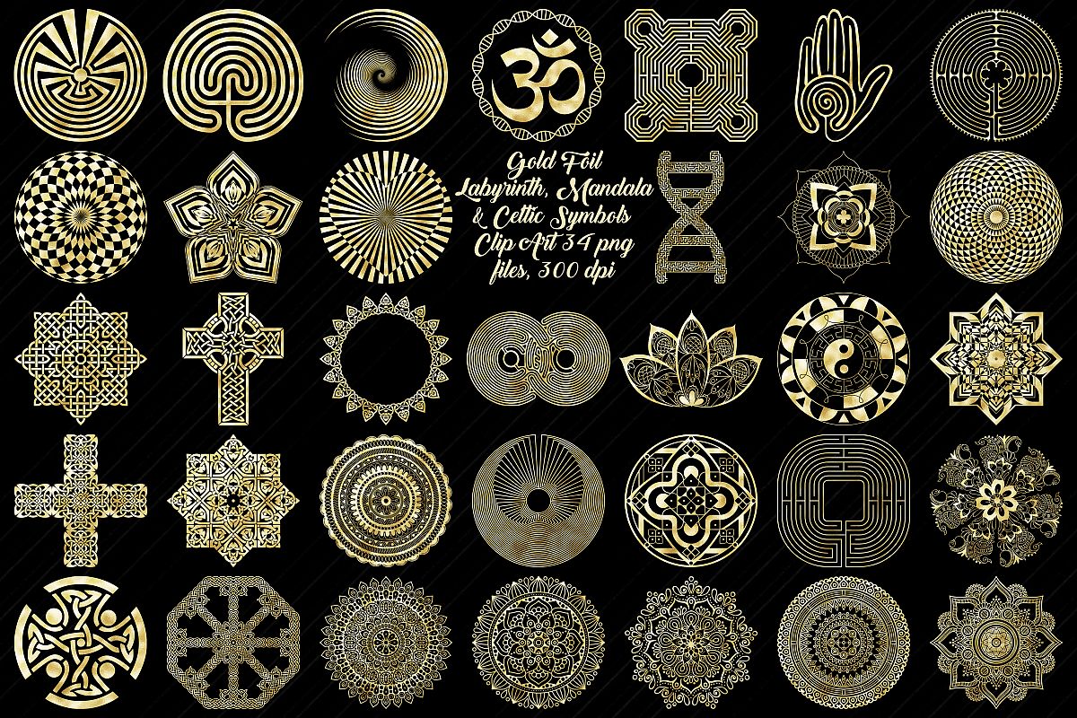 Gold Foil Labyrinth, Mandalas & Celtic Symbols Clip Art example image 1