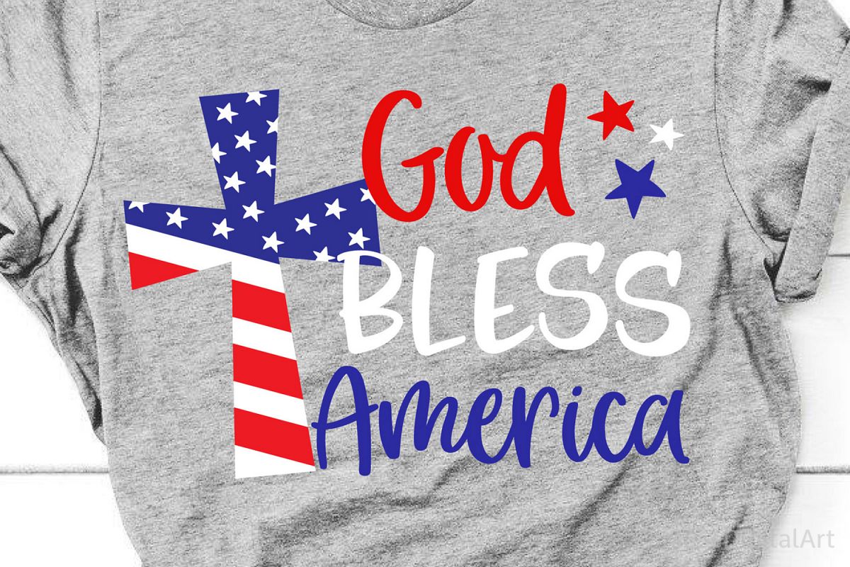 God Bless America Svg, 4th of July Svg, USA Cross Svg Cricut