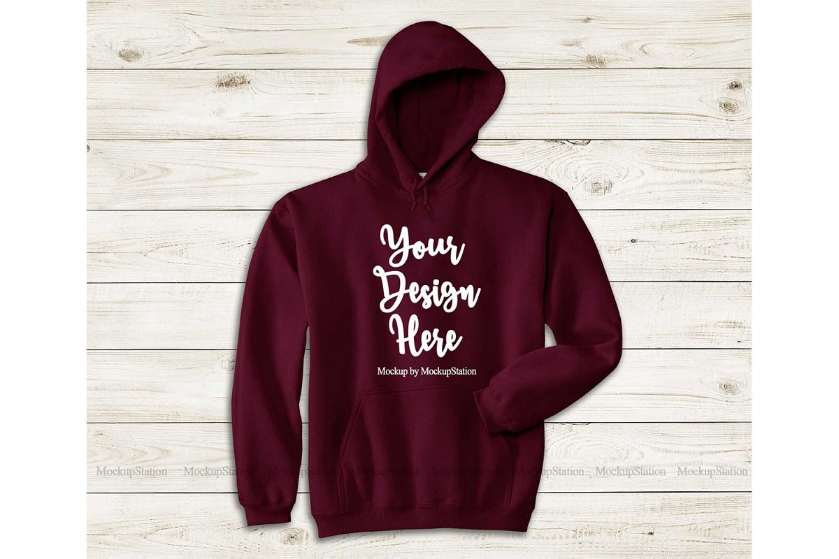 Maroon Hoodie Mockup, Gildan 18500 Flat Lay Simple Mock Up example image 1