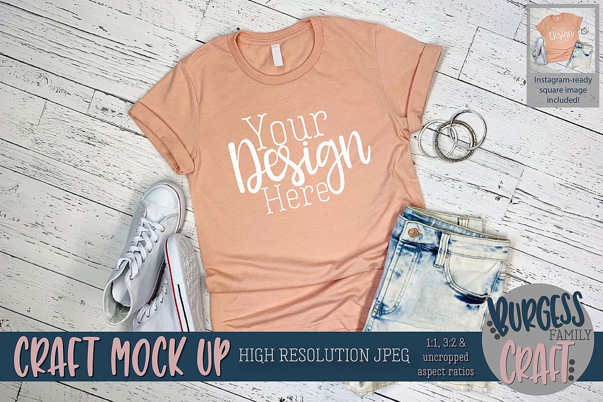 Summer peach shirt 3001 Craft mock up | High Res JPEG example image 1