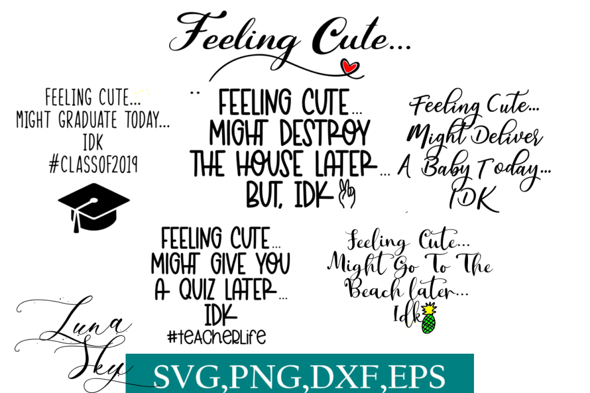 feeling cute, funny svg bundle example image 1