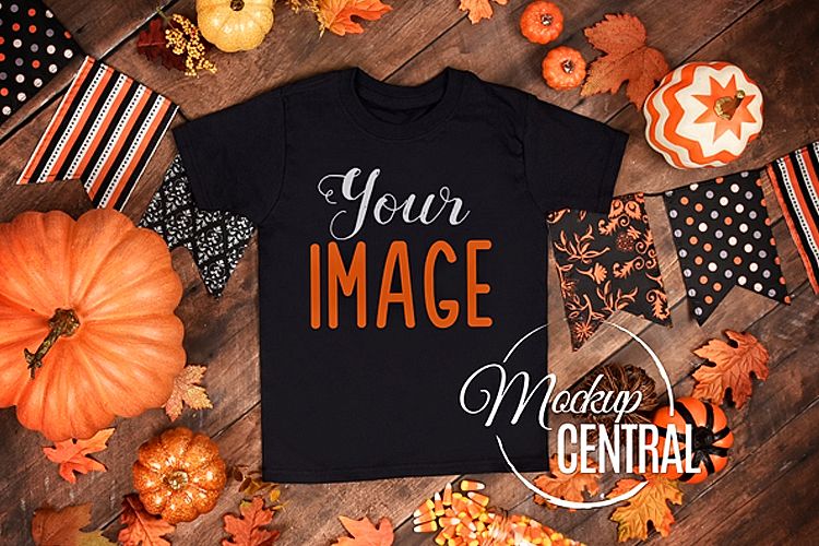 Blank Black Halloween T Shirt Apparel Fall Shirt Mockup Jpg