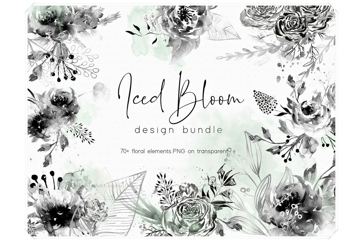 Iced Bloom - Watercolor Floral Design Bundle example image 1