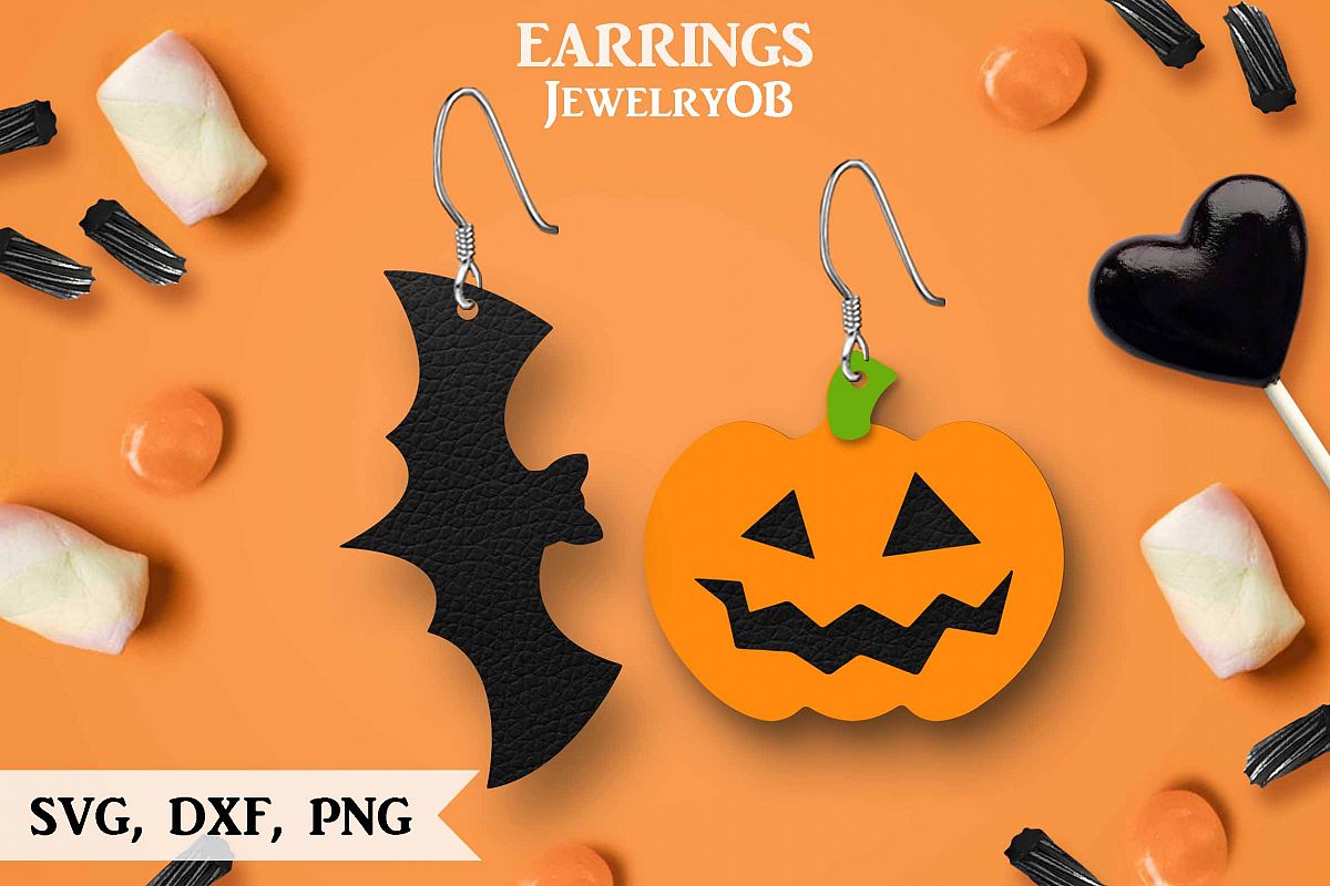 Halloween Earrings, Cut File, SVG DXF PNG Formats, Pumpkin example image 1