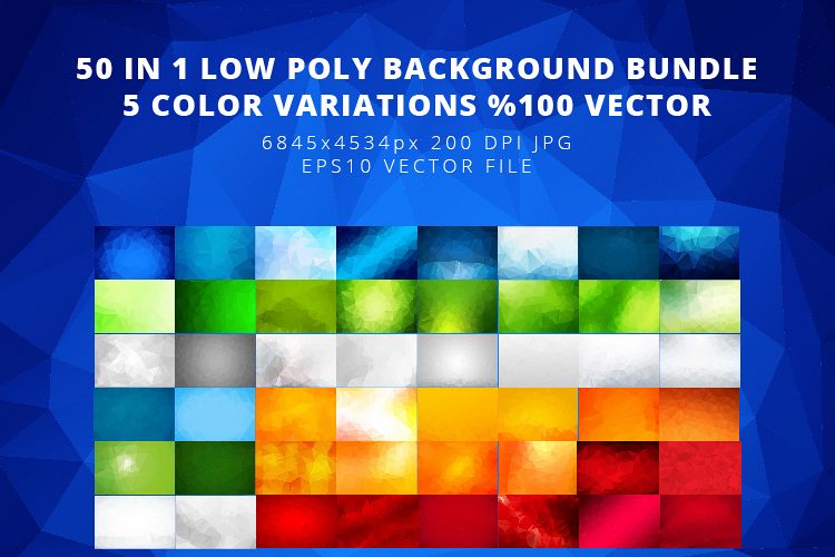 50 IN 1 LOW POLY BACKGROUND BUNDLE 5 COLOR VARIATIONS VECTOR example image 1