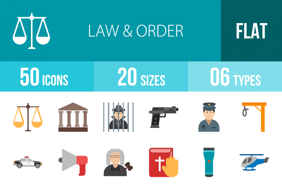 50 Law & Order Flat Multicolor Icons example image 1