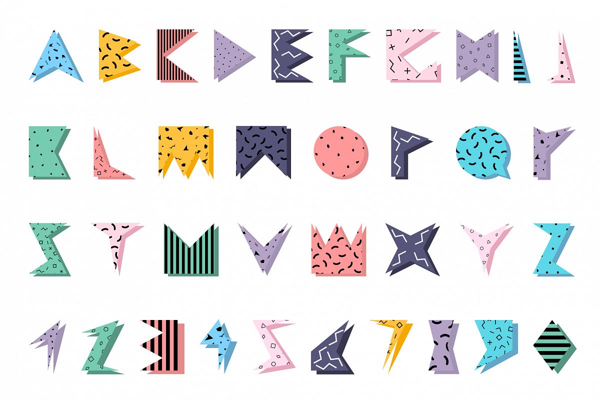 Color alphabet in memphis style. example image 1
