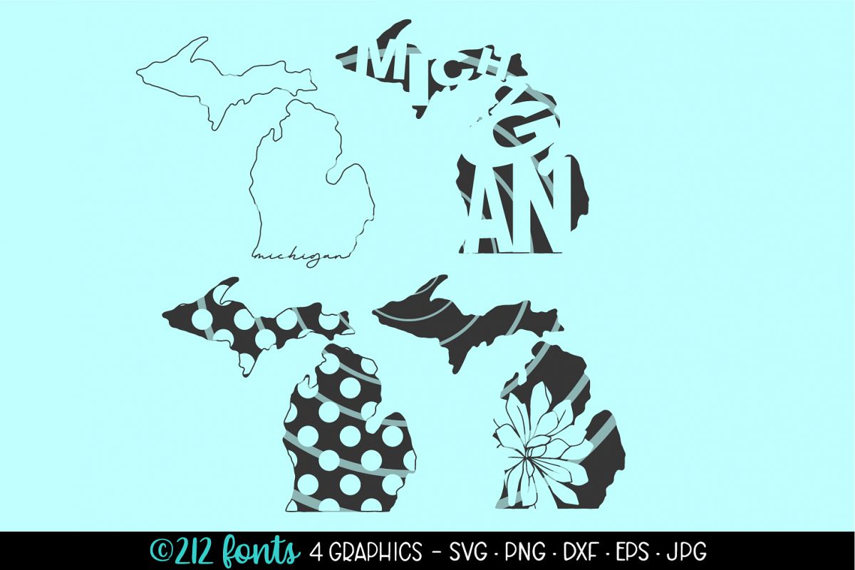 4 - Michigan State Map Graphic Cut File DXF PNG JPG SVG EPS example image 1