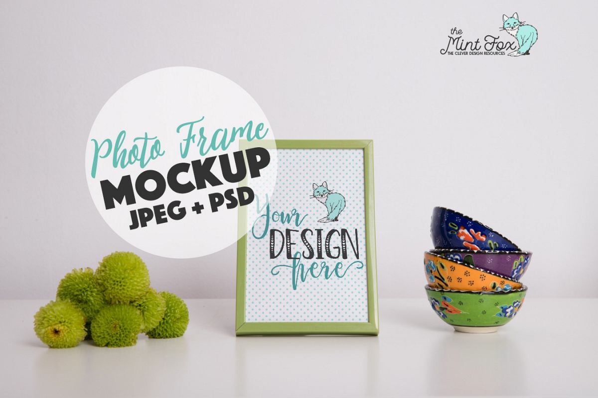 Photo Frame Mockup with Flowers and Cups example image 1
