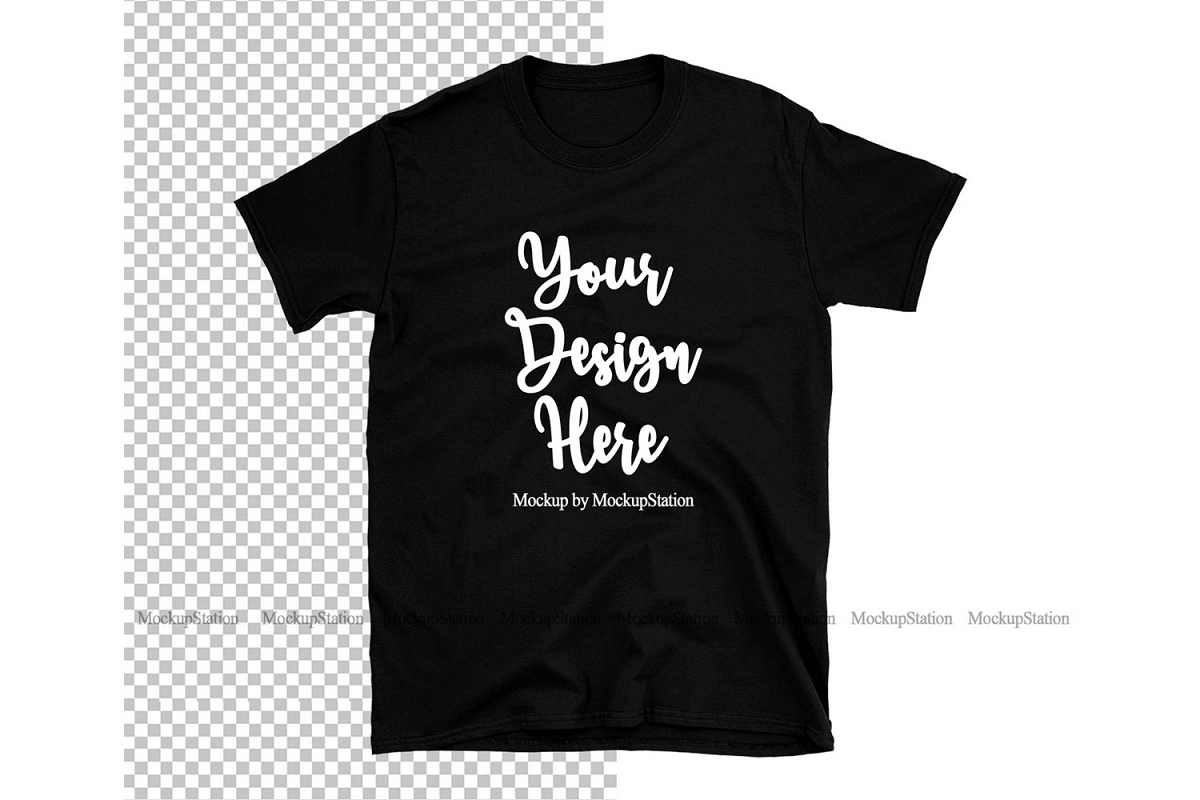 Black Gildan TShirt Mock Up Transparent & White Background example image 1