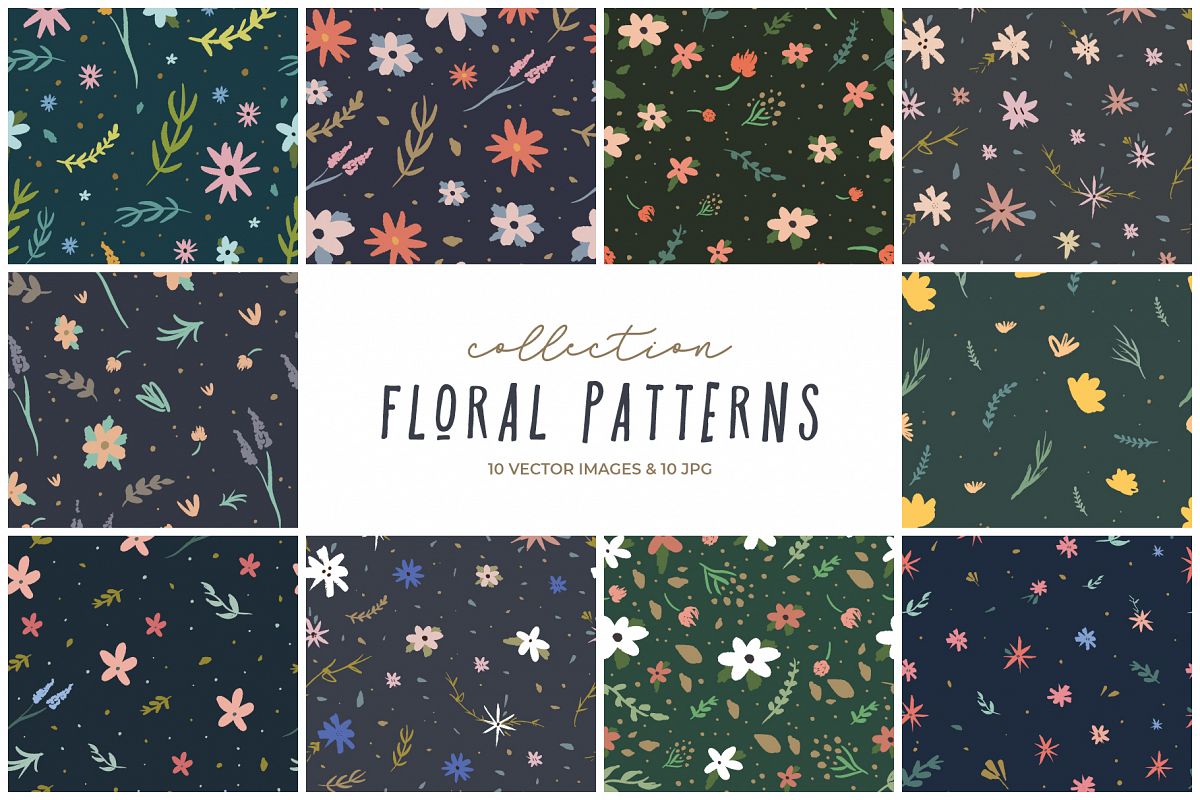 Floral seamless patterns, nursery prints, vector clip art example image 1