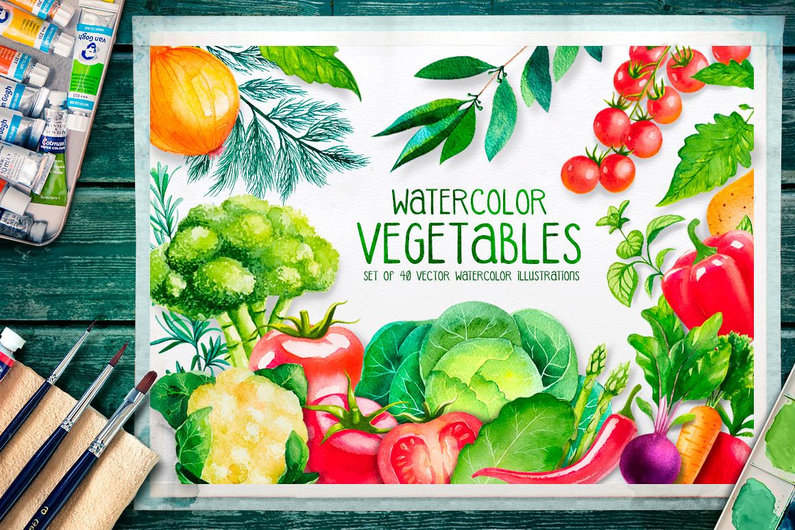 Watercolor vegetables example image 1