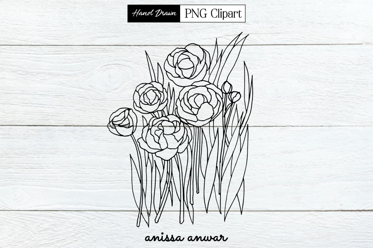 Flowers Bouquet Line Art, Png Clipart, Sublimation Printable example image 1