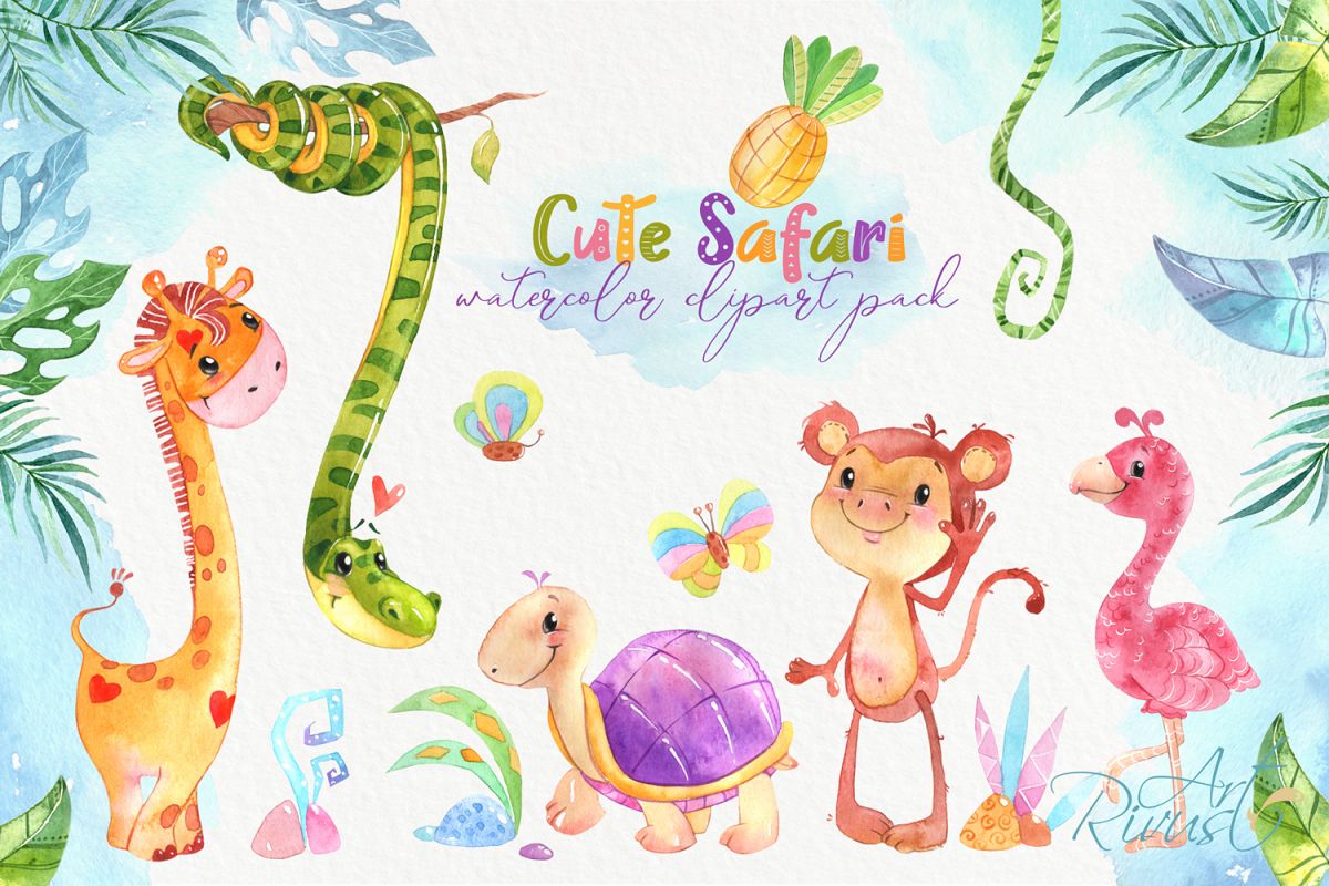Cute safari animals watercolor clipart pack Africa animals example image 1