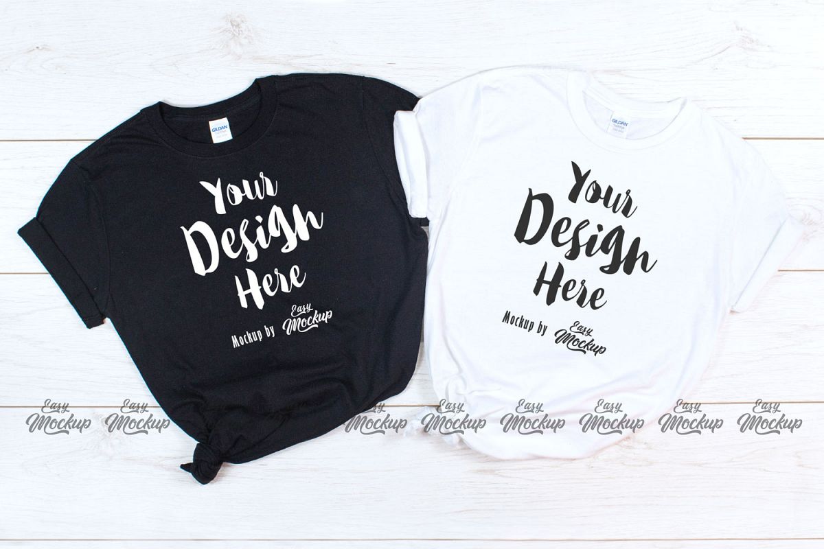 Black And White Gildan 64000 T Shirt Mockup example image 1
