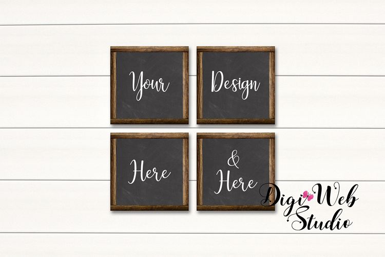 4 Wood Signs Mockup - Set of 4 Wood Chalkboard Frames example image 1