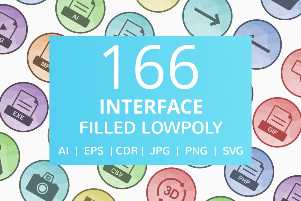 166 Interface Filled Low Poly Icons example image 1