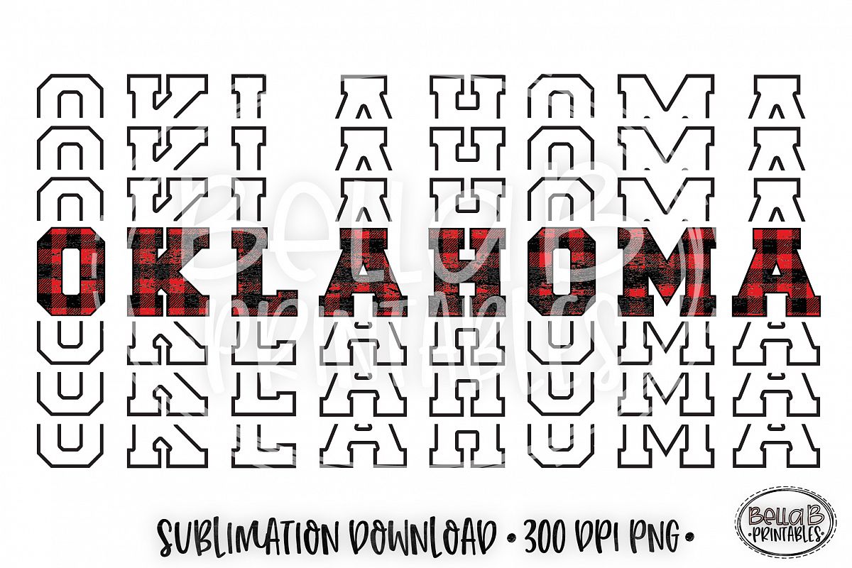 Oklahoma Sublimation Design, Buffalo Plaid, Mirrored Design example image 1