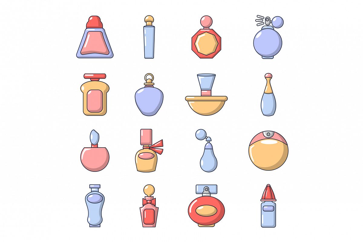 Perfume bottle icons set, cartoon style example image 1