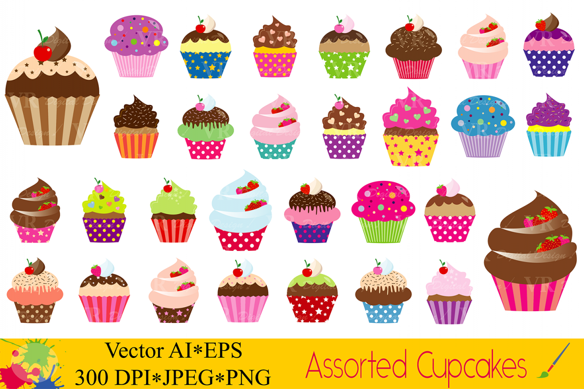 Cute assorted cupcakes clipart - vector example image 1