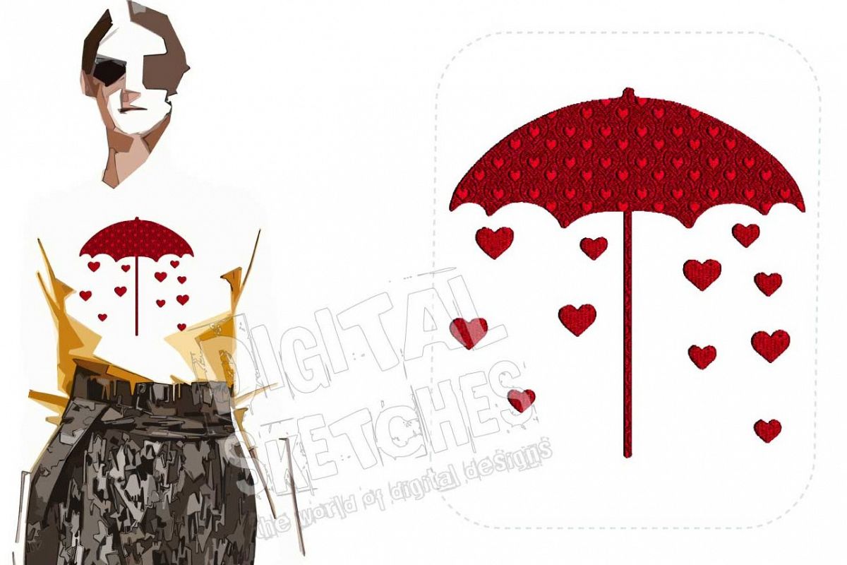 Heart Rain Machine Embroidery Design 4 Sizes example image 1