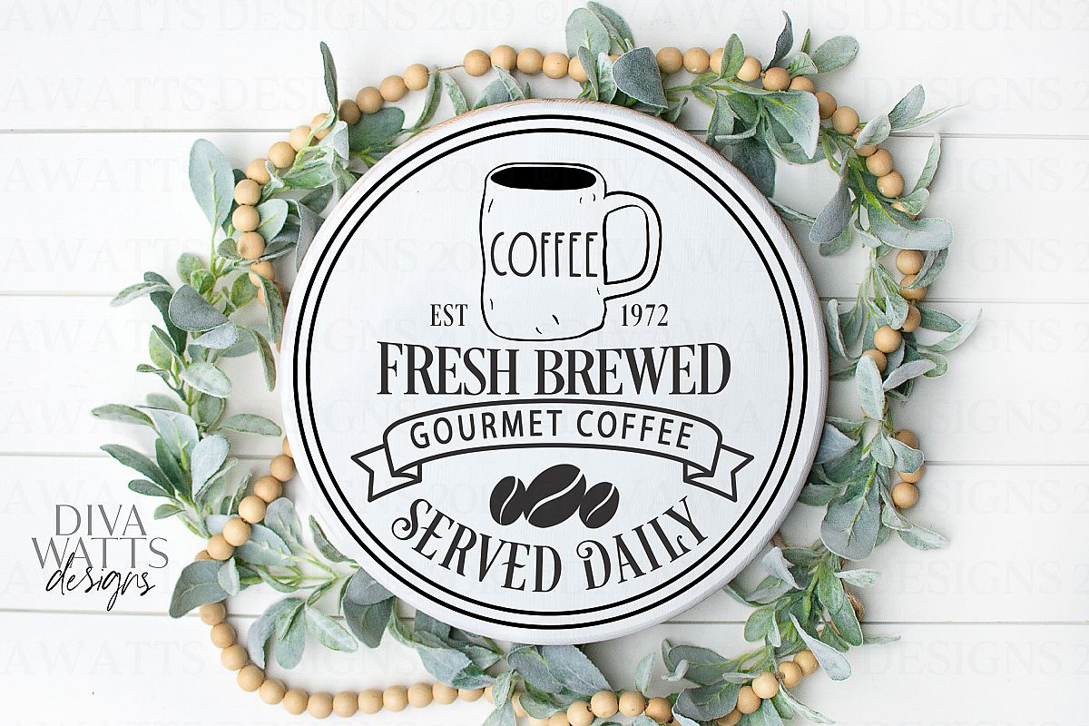 Fresh Brewed Coffee Farmhouse Sign with Lumpy Mug Coffee Bar example image 1