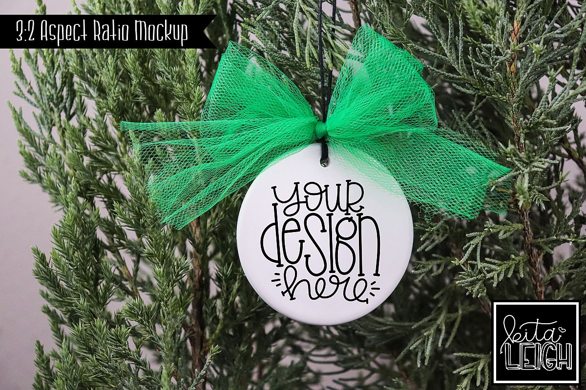 Green Tulle Flat Ceramic Ornament Mockup example image 1