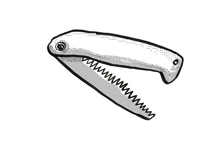 pruning saw Garden Tool Cartoon Retro Drawing example image 1