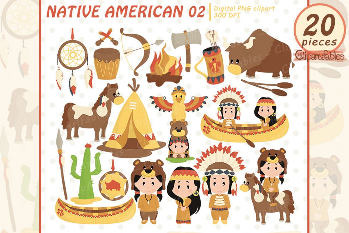 NATIVE AMERICAN clipart, Western clipart, Cute indian design example image 1