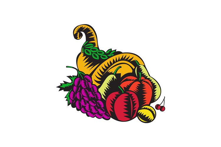 Cornucopia Fruit Harvest Woodcut example image 1