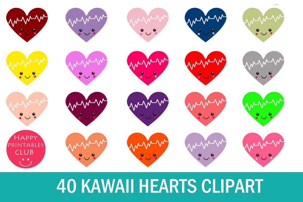 40 Kawaii Heart Clipart- Cute Valentines Day Heart Clipart