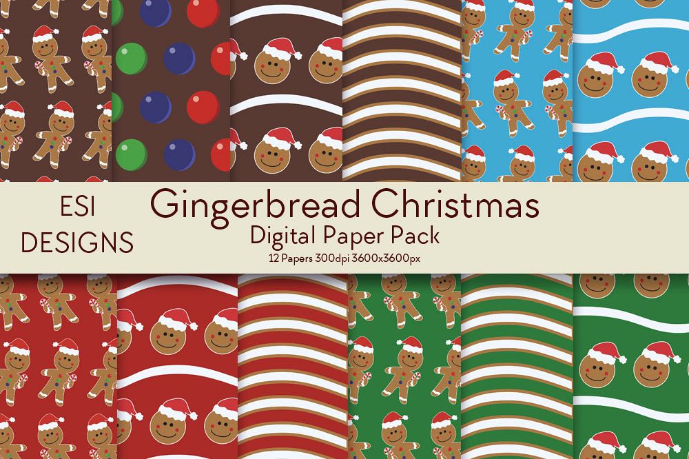 Christmas Gingerbread Digital Paper Pack example image 1