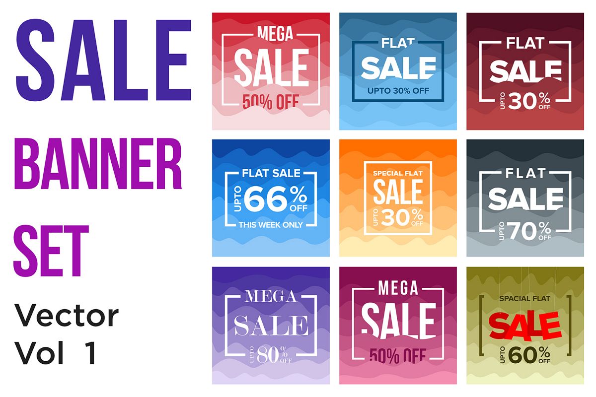 9 Sale Banner olorful Paper Art Abstract Background V1 example image 1