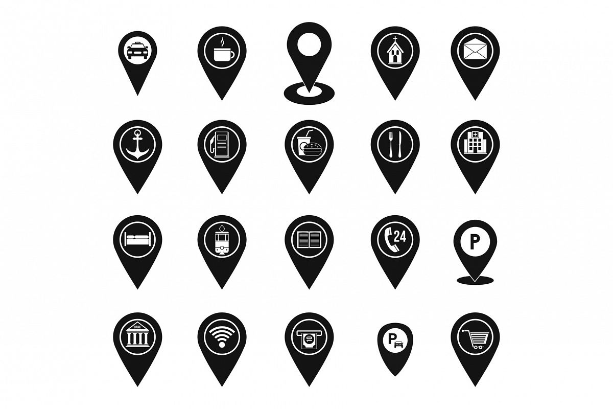 Map pins icon set, simple style example image 1