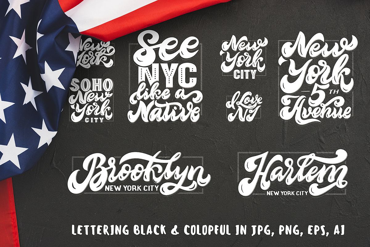 Set of New York hand drawn lettering example image 1