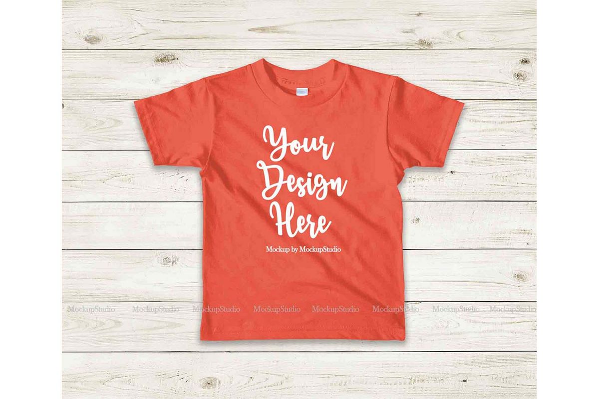 Kids Orange Tshirt Mockup, Toddler Shirt Flat Lay Mock example image 1