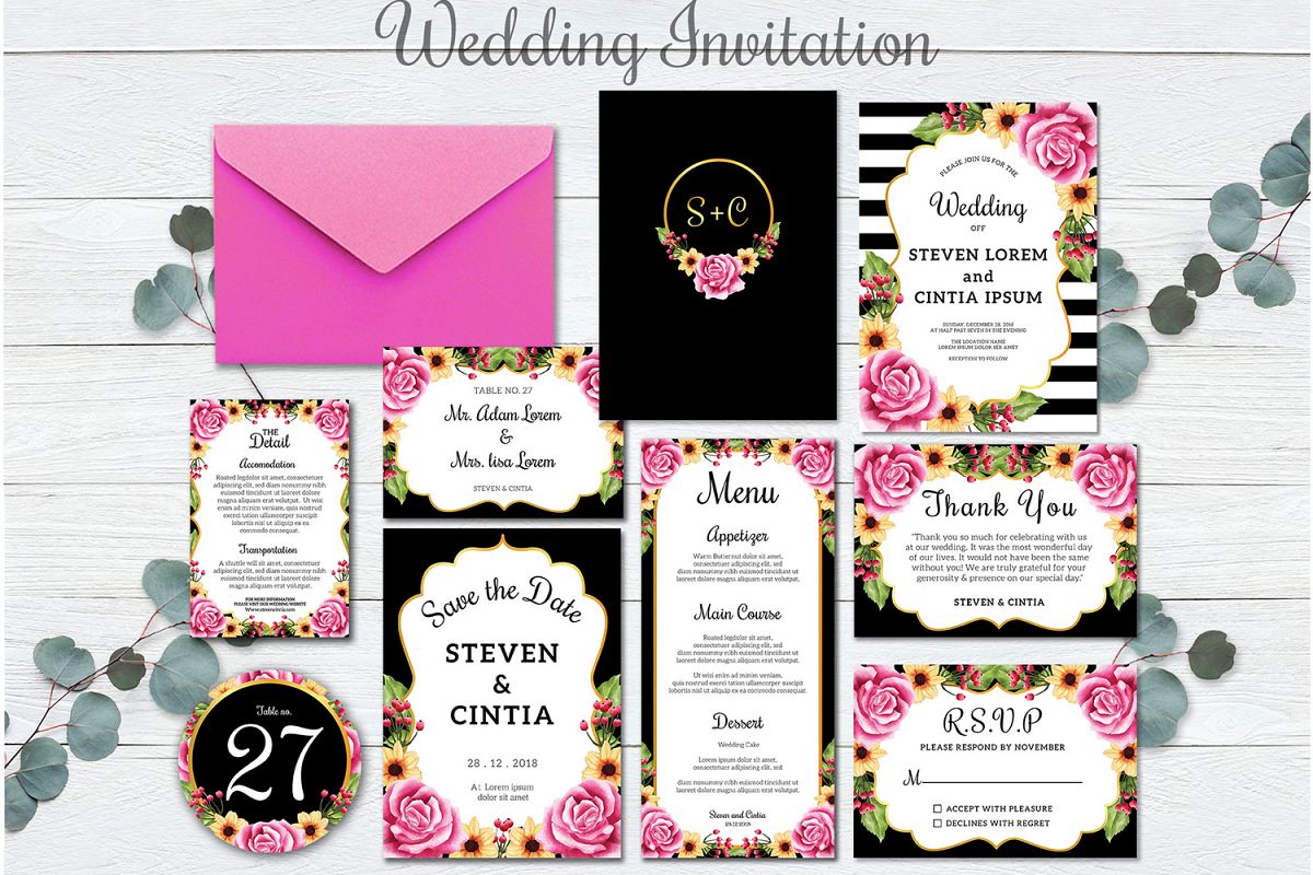 Wedding invitation floral rose Collection example image 1