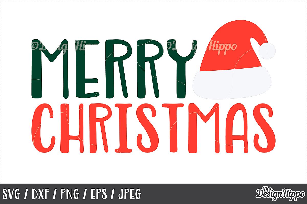 Santa Hat, Merry Christmas SVG, PNG, DXF, Cricut, Cut Files example image 1