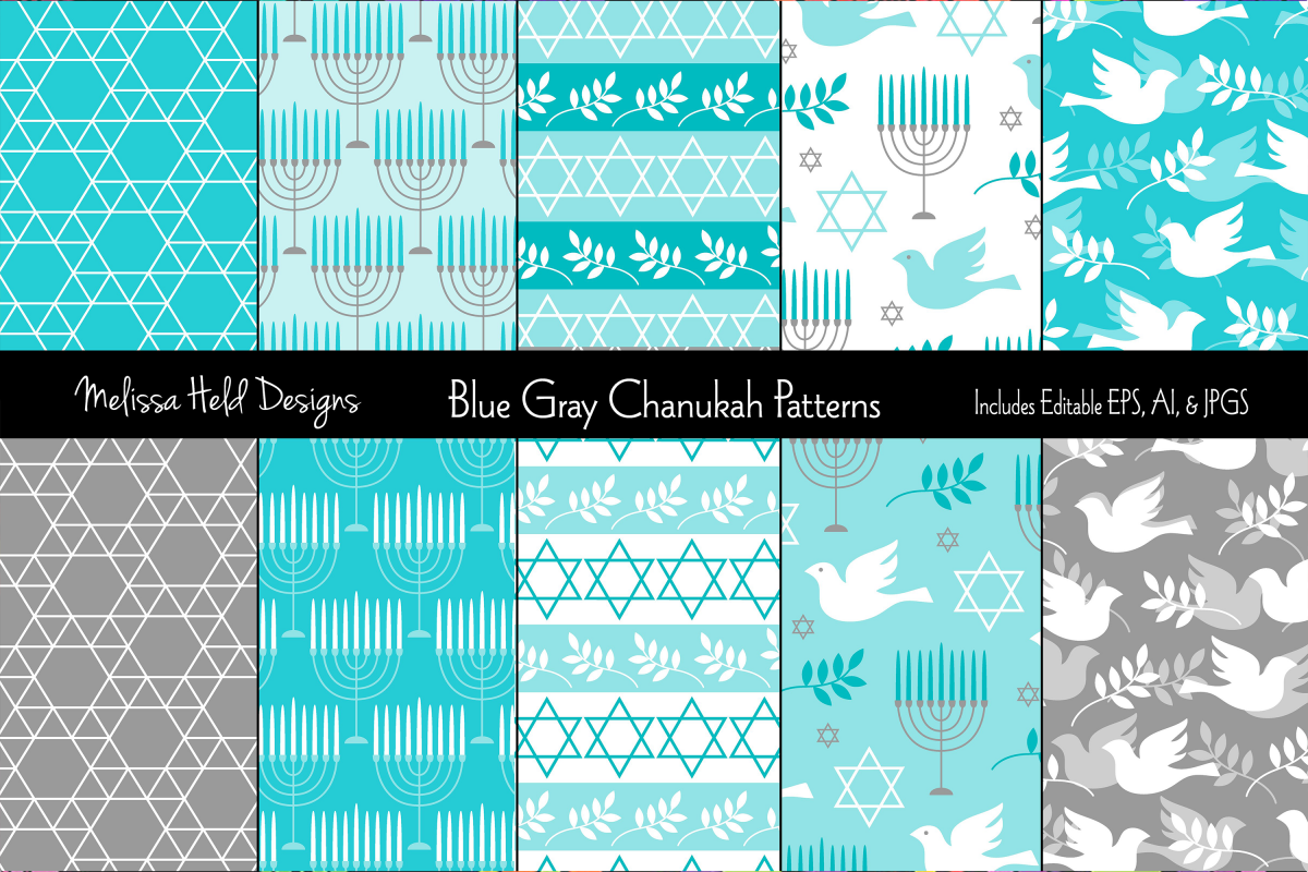 Blue Gray Hanukkah Patterns example image 1