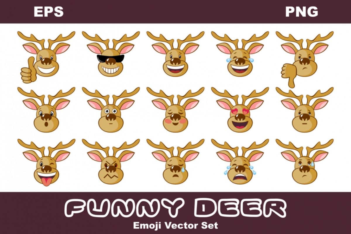 Funny Deer. Emoji Vector set example image 1